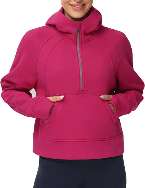 Women’s Hoodies Half Zip Long Sleeve Fleece Crop Pullover Sweatshirts with Pockets Thumb Hole