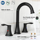 PARLOS 2-Handle 8英寸两孔面盆水龙头带阀门和弹跳式排水组件以及cUPC水龙头软管，哑光黑，Demeter系列，1.5GPM