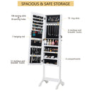 Jewelry Cabinet with Non-Full Mirror Wooden Floor Standing 4-Layer Shelf Storage Adjustable Mirror