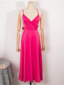 Colorfaith New 2022 Sundress Dress With A Halter Top Strapless Backless Sexy Satin Retro Women Spring Summer Pure Dresses DR2019