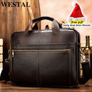 WESTAL Men's Briefcases Messenger Bag Men's Genuine Leather 14'' Laptop Bag Man Leather Office Business Bags for Document 8572