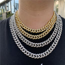 Necklace +Watch+Bracelet Hip Hop Miami Curb Cuban Chain Gold Color Iced Out Paved Rhinestones CZ Bling Rapper For Men Jewelry
