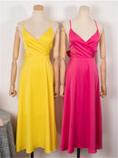 Colorfaith New 2022 Sundress Dress With A Halter Top Strapless Backless Sexy Satin Retro Women Spring Summer Pure Dresses DR2019