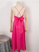 Colorfaith New 2022 Sundress Dress With A Halter Top Strapless Backless Sexy Satin Retro Women Spring Summer Pure Dresses DR2019