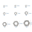 NINDEJIN 326pcs Hex Hexagon Nuts Assortment Kit M2 M2.5 M3 M4 M5 M6 M8 M10 M12 Stainless Steel Metric Hex Nuts Set DIN934