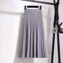 TIGENA Korean School Knit Midi Skirt Women Fashion 2021 Autumn Winter Casual Knee Length High Waist Pleated Skirt Female Green