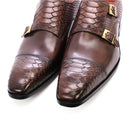 Size 47 Size 13 Mens Dress Shoes Genuine Leather Double Buckle Monk Strap Men Shoes Snake Print Cap Toe Classic Italian Shoes