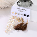 2020 Vintage Women Drop Earrings Set Bohemia Acrylic Tassel Pearl Alloy Long Pendant Earrings Geometric Jewelry Party Gift