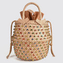 Artmomo Woven Crystal Embellished Tote Bag Rainbow Bucket Bag Women&