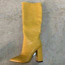 2022 Winter Faux Leather Women Knee High Boots Pointed Toe Long Chunky Block Heels Shoes Size 41 42 43