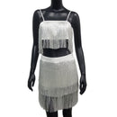 Fashion Tassel Spaghetti Strap Crop Top Mini Dress 2 Piece Set Women Sexy Camis Package Hip Dresses Party Clubwear Suits
