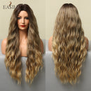 EASIHAIR Long Black Synthetic Wigs for Women Middle Part Wigs Natural Hair Wavy Wig Cosplay Heat Resistant Black Hair Wig
