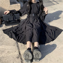 YBYR Japanese Harajuku Women Black Midi Dress Gothic Style Suspenders Bandage Dress Vintage Ruffles Long Baggy Cosplay Costume