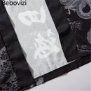 Bebovizi Dragon Print Yukata Men Women Fashion Cardigan Loose Blouse Haori Obi Asian Clothes Harajuku Japanese Cosplay Kimono