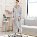 Women Winter Plus Size Long Warm Flannel Hooded Bathrobe 40-110KG Zipper Bath Robe Pregnant Night Dressing Gown Men Sleepwear