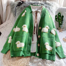 2023 Autumn Winter Knitted Cardigan Cute Cartoon Print V Neck Women Sweater Coat Korean Style Cardigan Sweater For Women