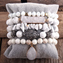 RH New Designer Fashion Red Beaded  Natural Stone Druzy Drop Charms 5pc Bracelets Sets For Women Jewelry DropShip