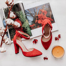 QUTAA 2020 Women Pumps Fashion Women Shoes Party Wedding Super Square High Heel Pointed Toe Red Wine Ladies Pumps Size 34-43