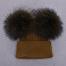 Double Real Raccoon Fur Pompom Hat Women Winter Caps Knitted Wool Hats Skullies Beanies Girls Female Two Fur Pom Pom Beanie Hat
