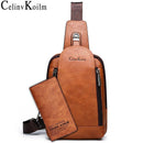 Celinv Koilm Men Crossbody Bag Big Size Daily Chest Bag High Quality Large Capacity Split Leather Daypacks Sling Bag For iPad