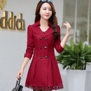 Women's Coat Spring 2022 Streetwear Trench Overcoat Turn-down Collar Slim Fit Double Breasted Lace Long Female Jacket Clothes