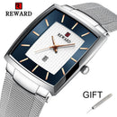 REWARD Top Brand Men's Watch Business Relogio Masculino Square Quartz Man Watch Men Wristwatch Full Steel Waterproof Male Watch