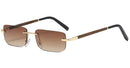 Peekaboo tinted rimless rectangular sunglasses retro blue brown imitated wood frame frameless women glasses for men uv400