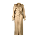 AEL lace up satin robe dress casual loose ladies Single breasted long shirt dress