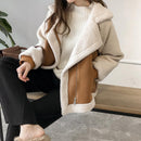 Women Winter Oversized Teddy Jacket Chic Faux Suede Fur Collar Coats Aviator Motorcycle Biker Jackets Female Lamb Wool Coat New