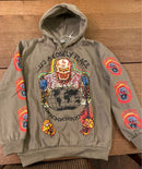 Retro Hip Hop Skull Letter Graffiti Fleece Hooded Hoodies for Men and Women High Street Loose Casual Pullover Sweatshirts