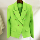 HIGH STREET Newest 2022 Designer Jacket Fashion Women's Classic Slim Fitting Double Breasted Lion Buttons Blazer Baby Blue