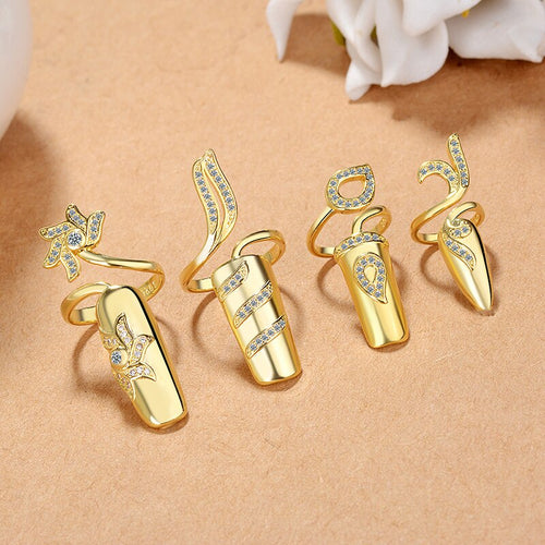 New Fashion Creative Opening Ring Flower Crystal Female Nail Cover Ring Set Jewelry Bridal Wedding Ring Wholesale