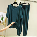 Women pyjamas 2022 Summer Modal Home Suits Female loose Size T-shirt+Drawstring Loose Capri pants 2 pieces set tracksuits