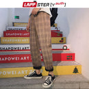 LAPPSTER-青少年街头服饰黑色格子裤男慢跑裤2022男士直筒哈伦裤男韩版嘻哈裤大码