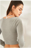 Women Long Sleeves Yoga Crop Top Ribbed Female Breathable Sport T Shirt Workout Fitness shirt Gym top Running  Sweater clothes