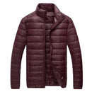 Schinteon Men Ultra Light White Duck Down Jacket Thin Stand Collar Solid Color Simple Autumn Outwear