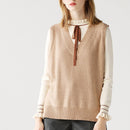 Hirsionsan V Neck Knitted Sweater Vest Women 2021 New Korean Cashmere Loose Vest Pullovers Female Solid Sleeveless Knitwear