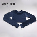 Yoga Sets Women Gym Clothes Seamless Long Sleeve Crop Tops Mesh Sports Leggings Running Workout High Waist Pants Fitness Wear