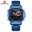 NAVIFORCE Luxury Original Men Sports Wrist Watch Gold Quartz Steel Waterproof Dual Display Clock Watches Relogio Masculino 9163