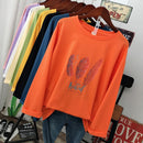 Spring and autumn Fashion street Casual Women Long sleeve T-shirt loose 100% cotton Soft Pullovers Harajuku Feather print Tops
