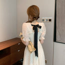 2021 Summer Floral Design Sweet Dress Short Sleeve Chiffon Elegant Dress Korean Style Square Collar Party Dress for Female Dot