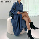 BGTEEVER 2020复古别致女士A字长款牛仔连衣裙秋冬单排扣系带女式牛仔裙宽松Vestidos