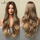 EASIHAIR Long Black Synthetic Wigs for Women Middle Part Wigs Natural Hair Wavy Wig Cosplay Heat Resistant Black Hair Wig