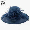FS Black White Elegant Women Church Hats For Ladies Flowers Large Brim Organza Hat Beach Sun Kentucky Derby Hat Fedora