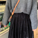 Alien Kitty Elastic High Waist Lace Skirts Womens Spring Autumn 2021 New Korean Elegant Casual A-line Black Long Skirt Female