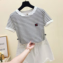 gkfnmt Poleras Mujer Tshirt Femme 2021 Stripe Female T Shirt Women Cotton Slim T-Shirt Woman Summer Camiseta Feminina Casual