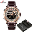 NAVIFORCE Luxury Original Men Sports Wrist Watch Gold Quartz Steel Waterproof Dual Display Clock Watches Relogio Masculino 9163