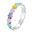 BAMOER 925 Sterling Silver Rainbow Heart Finger Ring for Girl, Women Stackable Silver Ring with Mini Hearts Trendy Party Jewelry