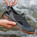 Summer Sandals Men Breathable Footwear Mesh With Hole Cow Leather Shoes Male Comfortable Soft Translucent Sole Men&