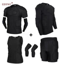 Men Sports Kneepad Elbow Shock Guard Compression Padded Shorts Shirt Vest Set Soccer Basketball Protective Gear Chest Rib Guards
